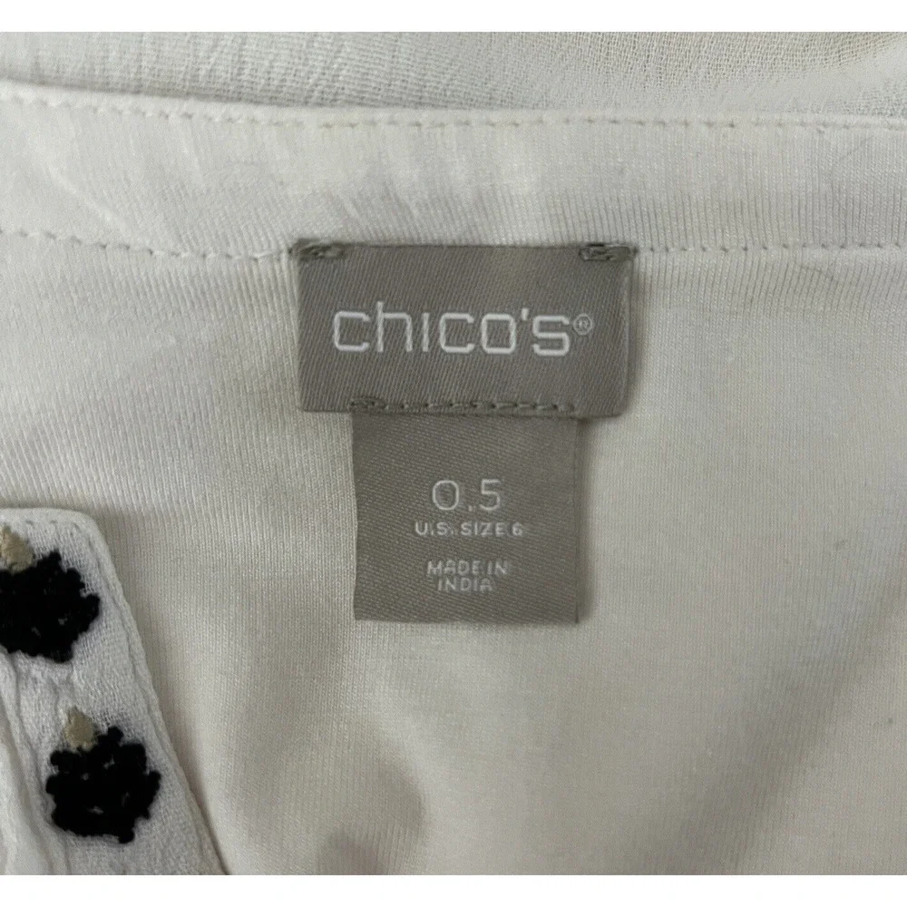 Chicos Dress Womens 6 White Black Embroidered Tunic Shift‎ Boho Bohemian Peasant